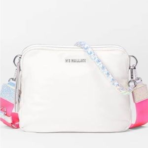 MZ Wallace Bowery Small Crossbody - White with Iridescent Pink Strap